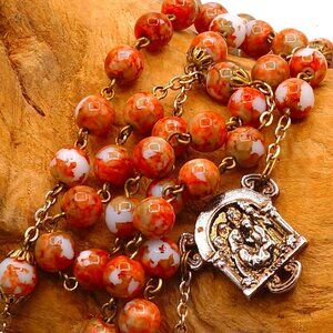 Orange White Natural Stone Rosary "World Meeting of Families 2015 Philadelphia"